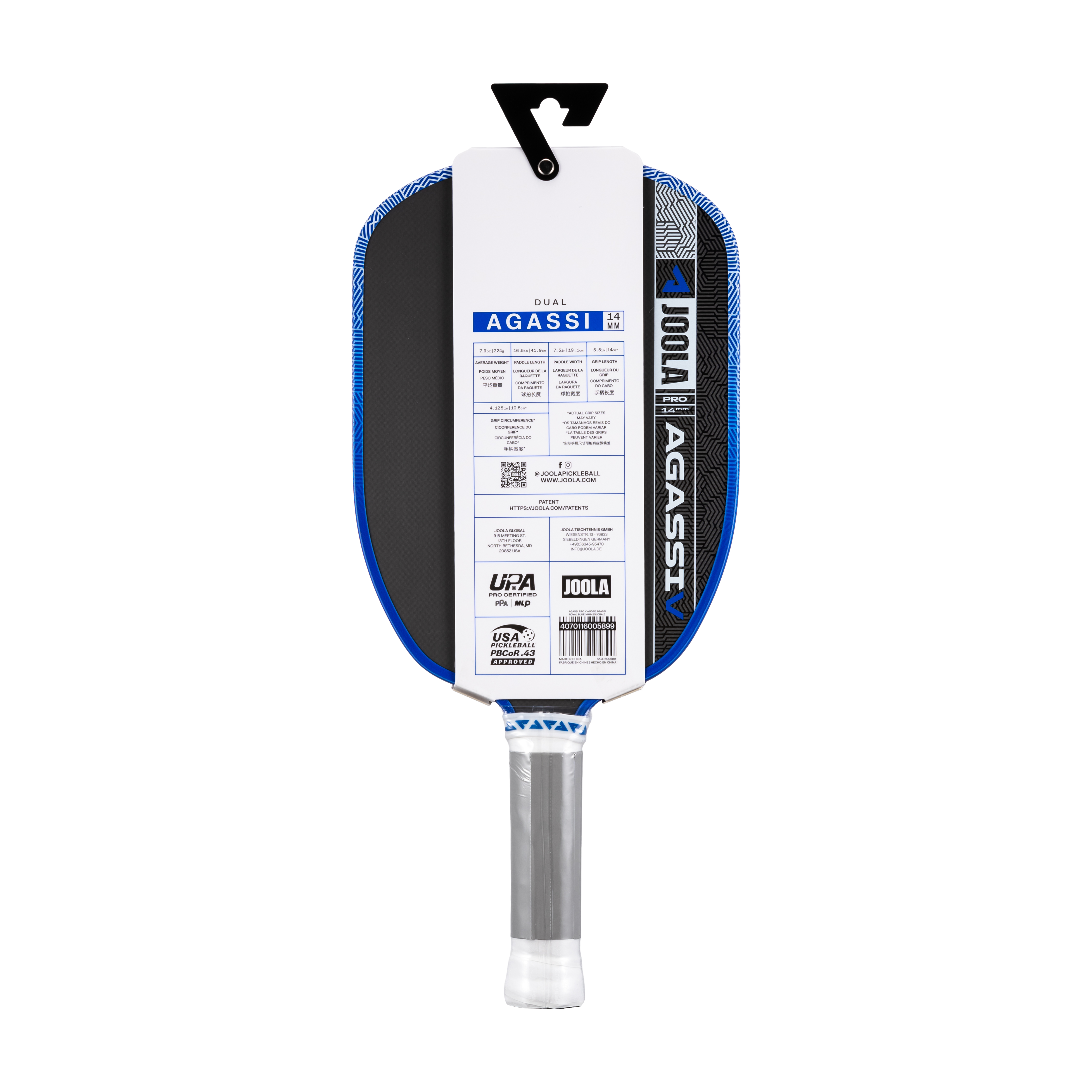 JOOLA Andre Agassi AGASSI Pro V 14mm Pickleball Paddle (Royal Blue)