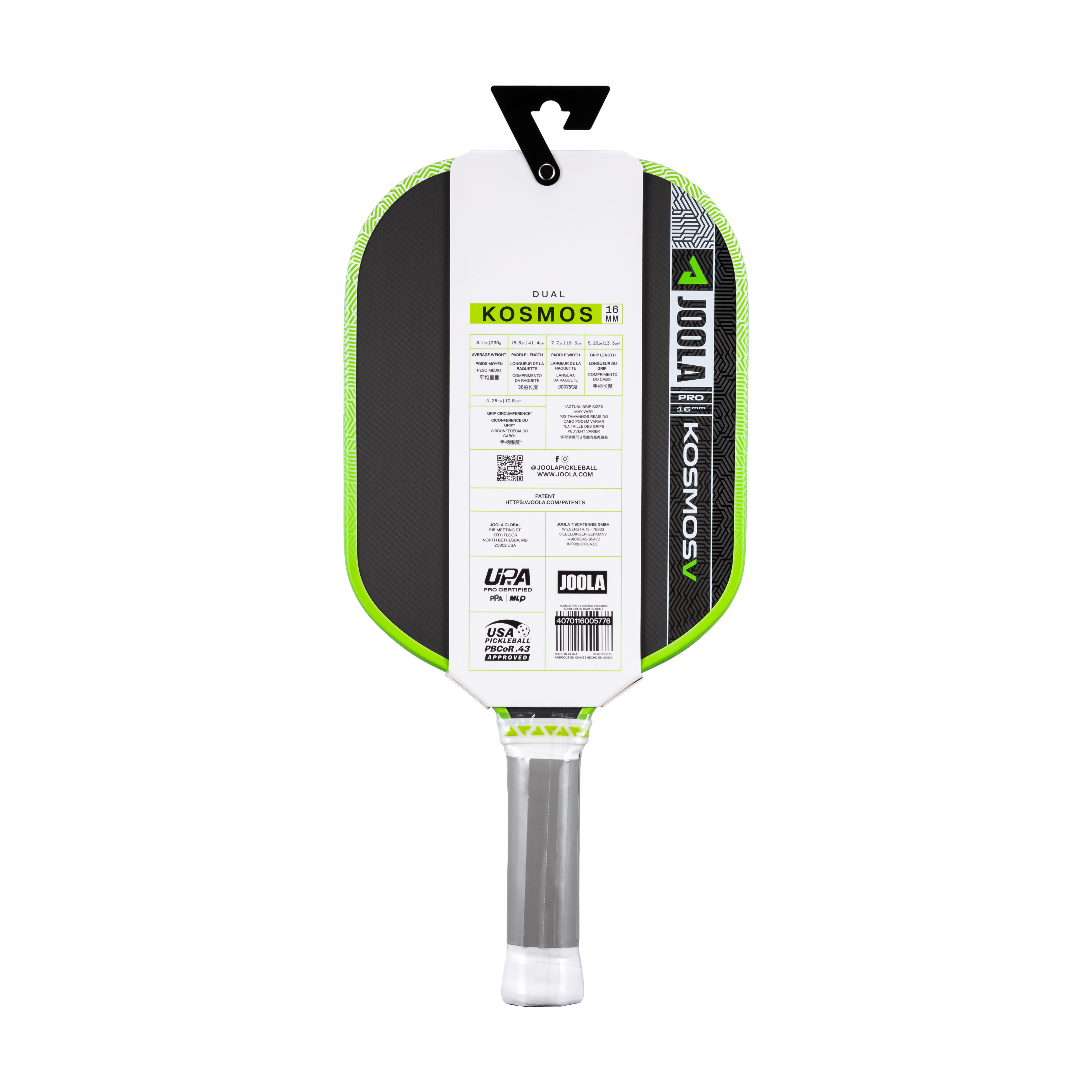 JOOLA Federico Staksrud KOSMOS Pro V 16mm Pickleball Paddle (Surge Green)