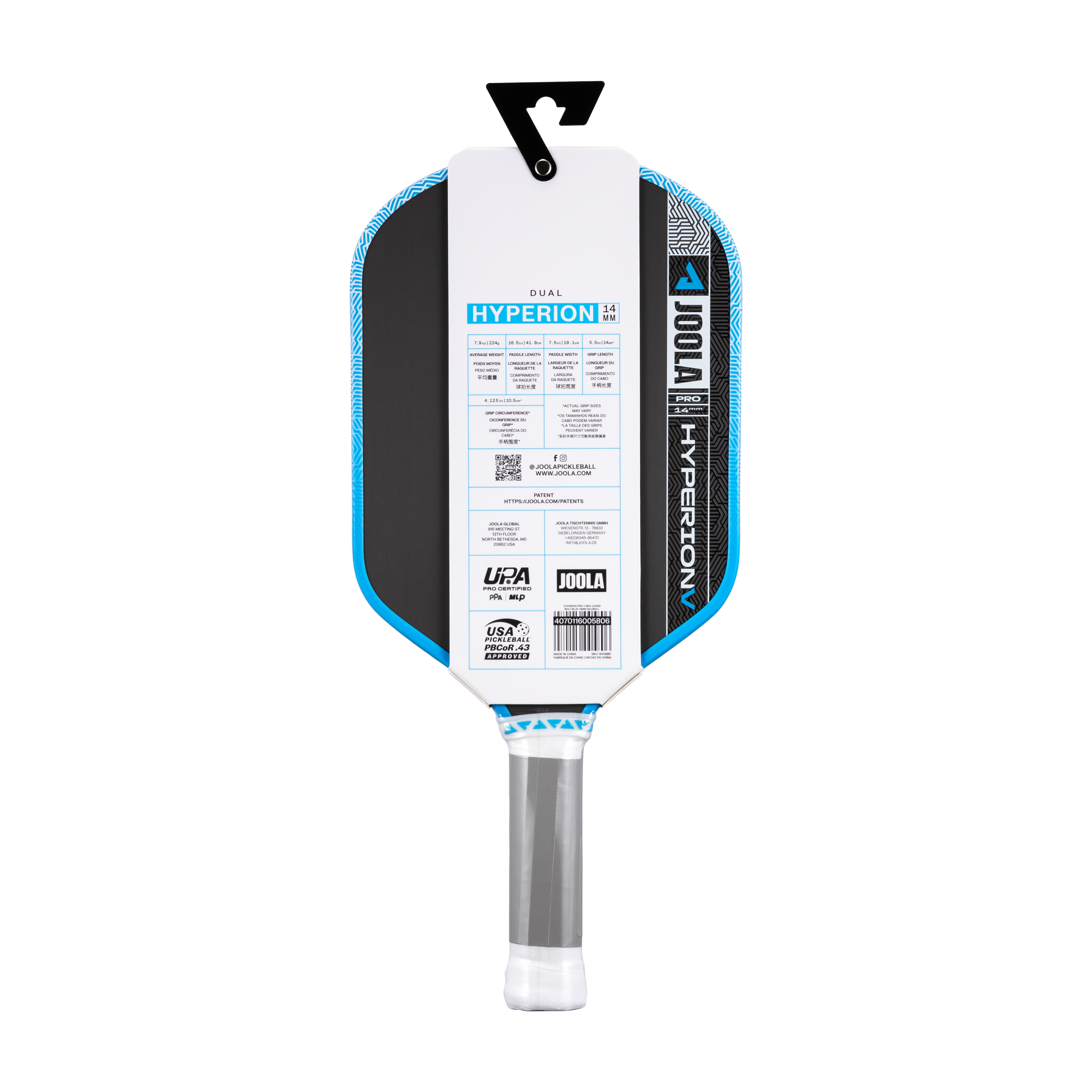 JOOLA Ben Johns HYPERION Pro V 14mm Pickleball Paddle (Bolt Blue)