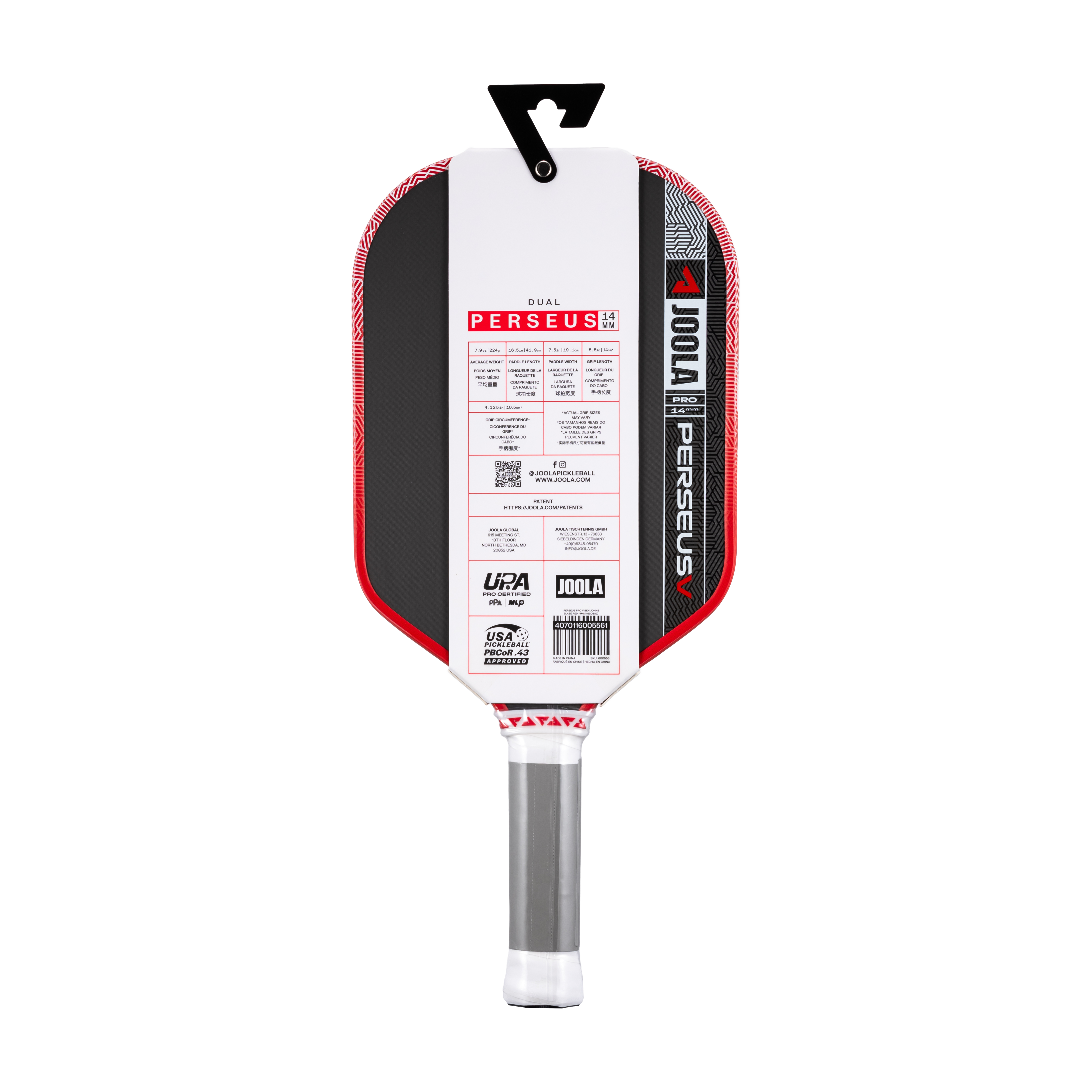 JOOLA Ben Johns PERSEUS Pro V 14mm Pickleball Paddle (Blaze Red)