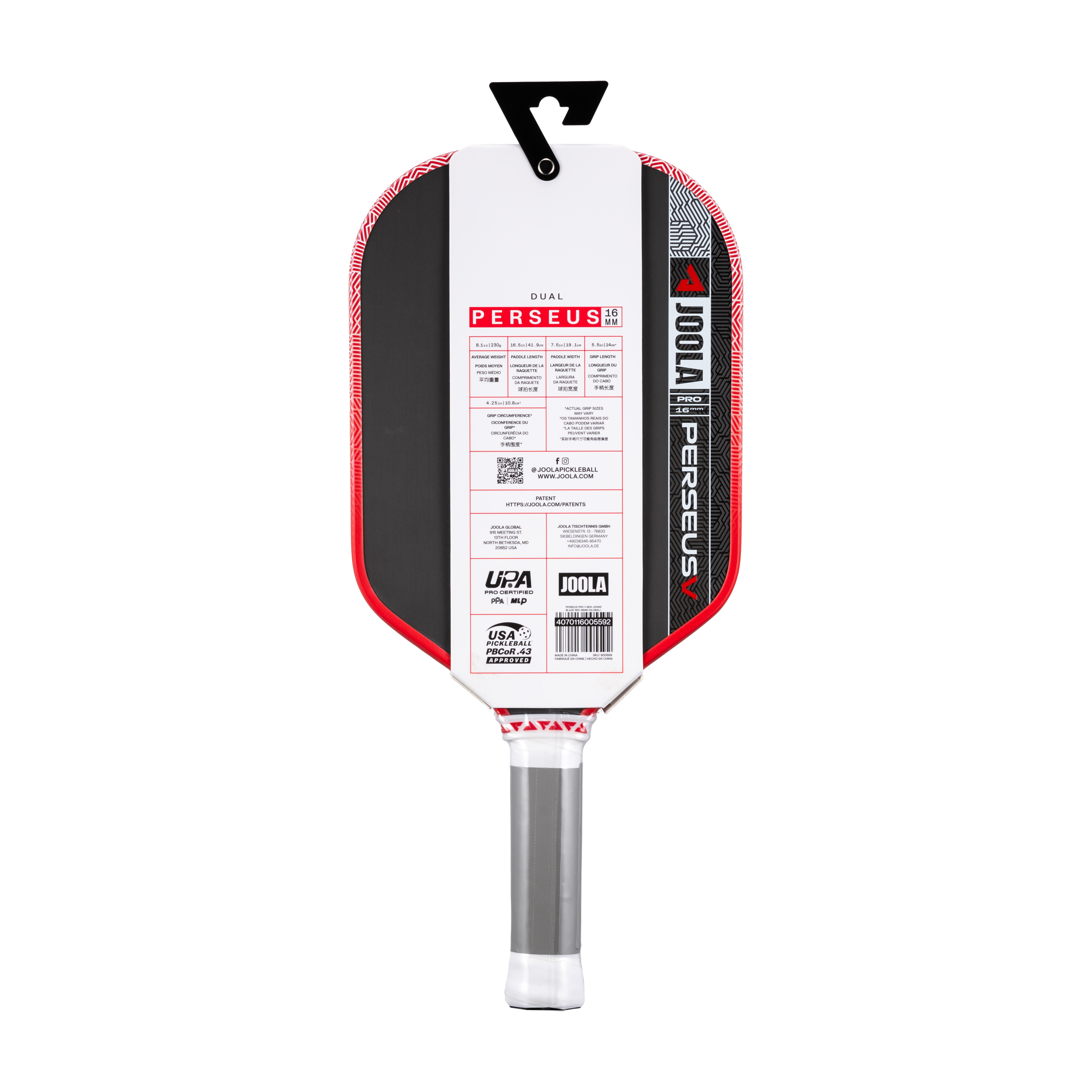 JOOLA Ben Johns PERSEUS Pro V 16mm Pickleball Paddle (Blaze Red)