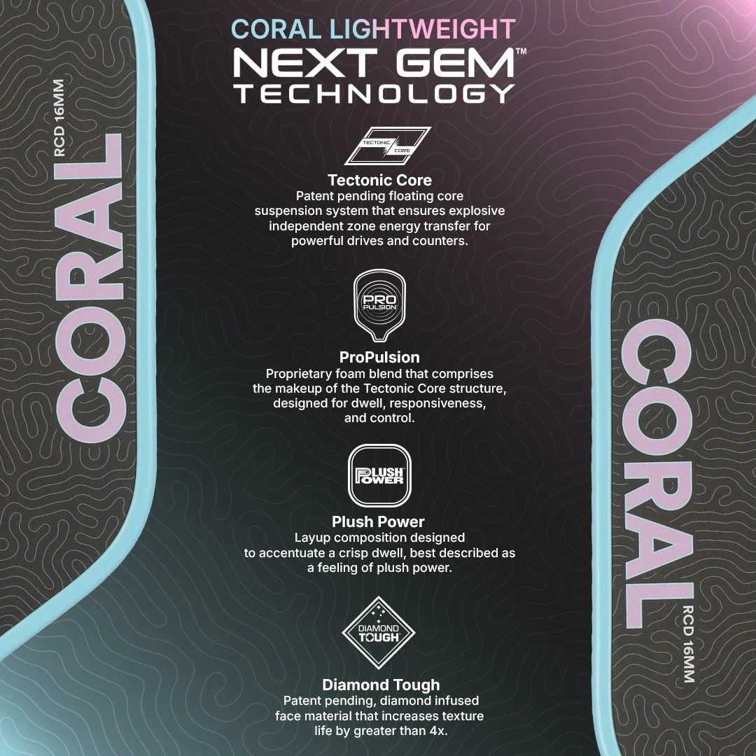 Six Zero Coral Lightweight (16mm) - Hybrid Pickleball Paddle