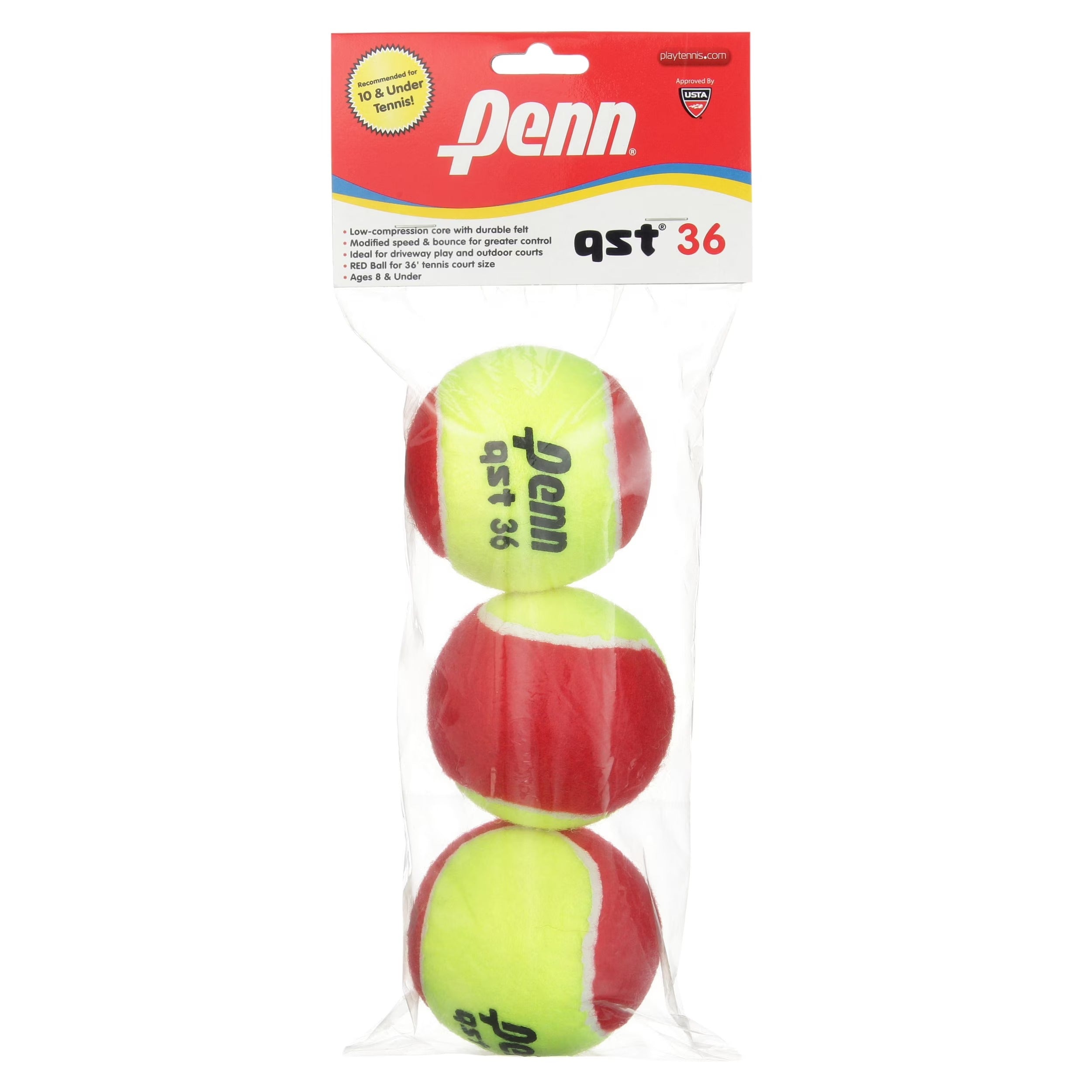 HEAD Penn QST 36 - Felt Junior Tennis Ball (3-Ball Polybag)
