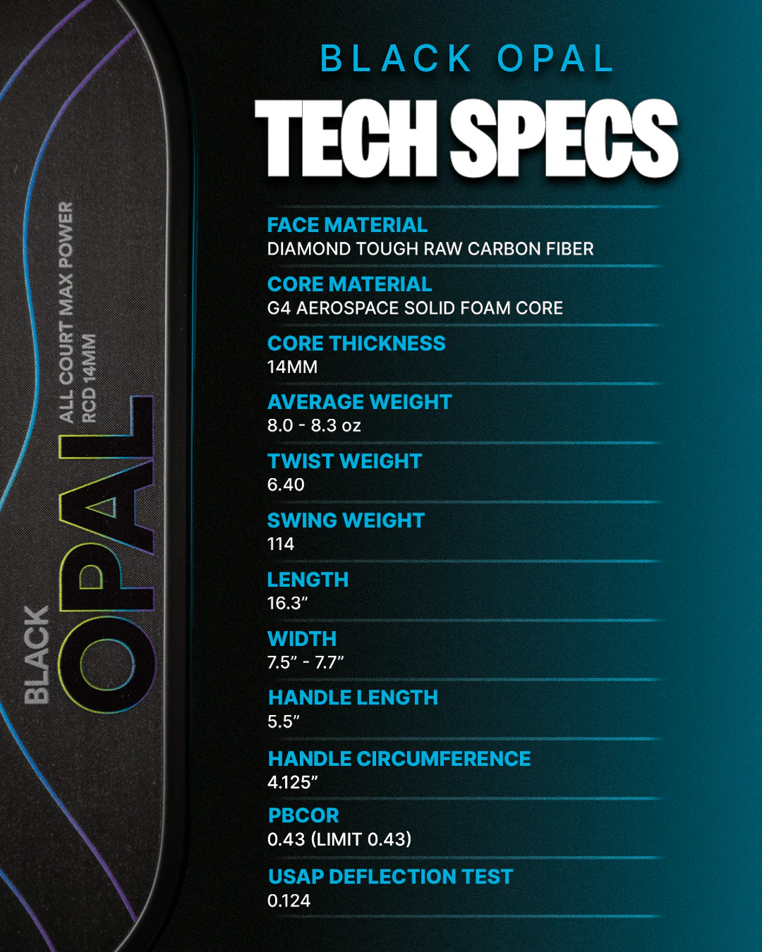 Six Zero Black Opal (14mm) Pickleball Paddle