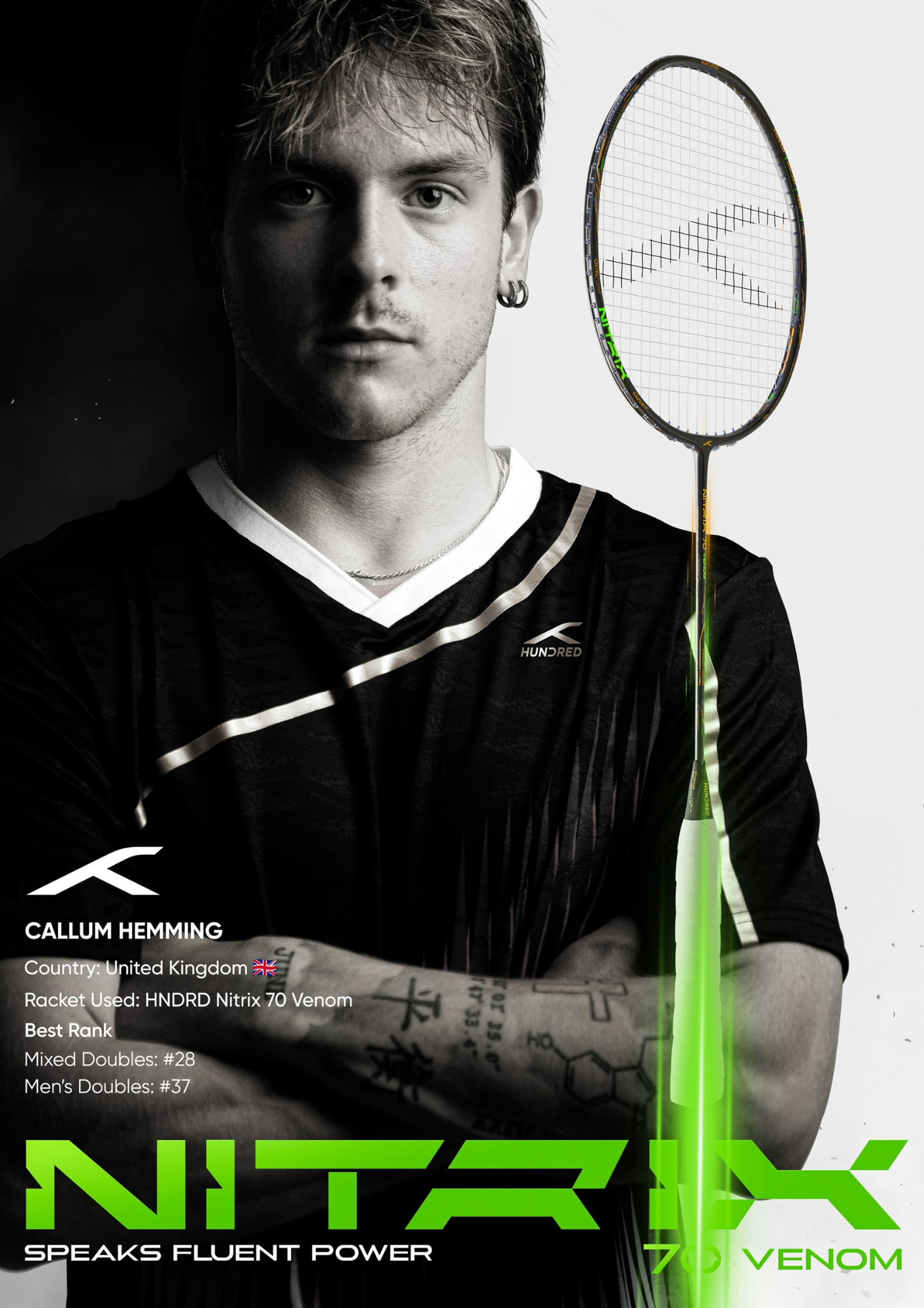 Hundred Nitrix 70 Venom Badminton Racket
