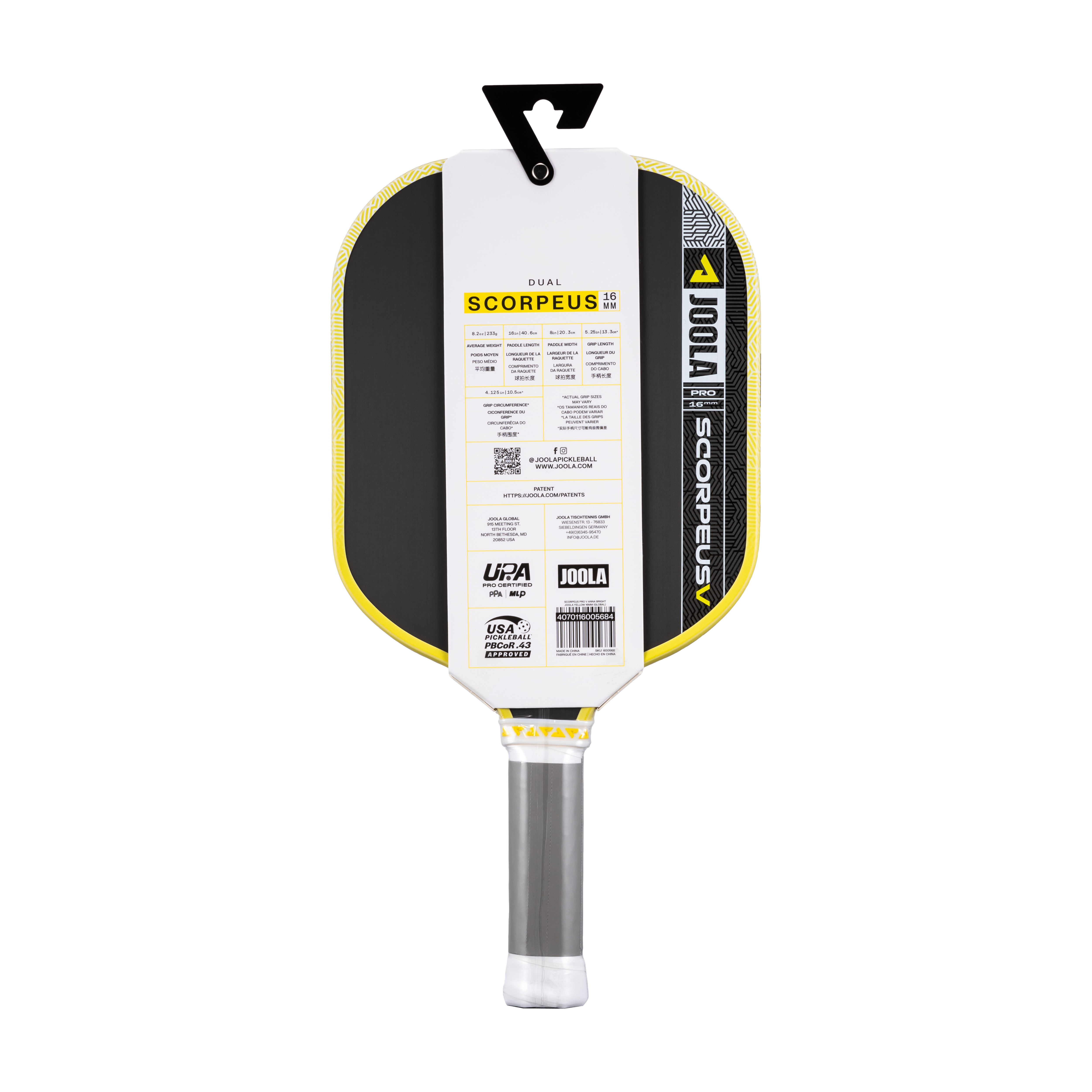 JOOLA Anna Bright SCORPEUS Pro V 16mm Pickleball Paddle (JOOLA Yellow)