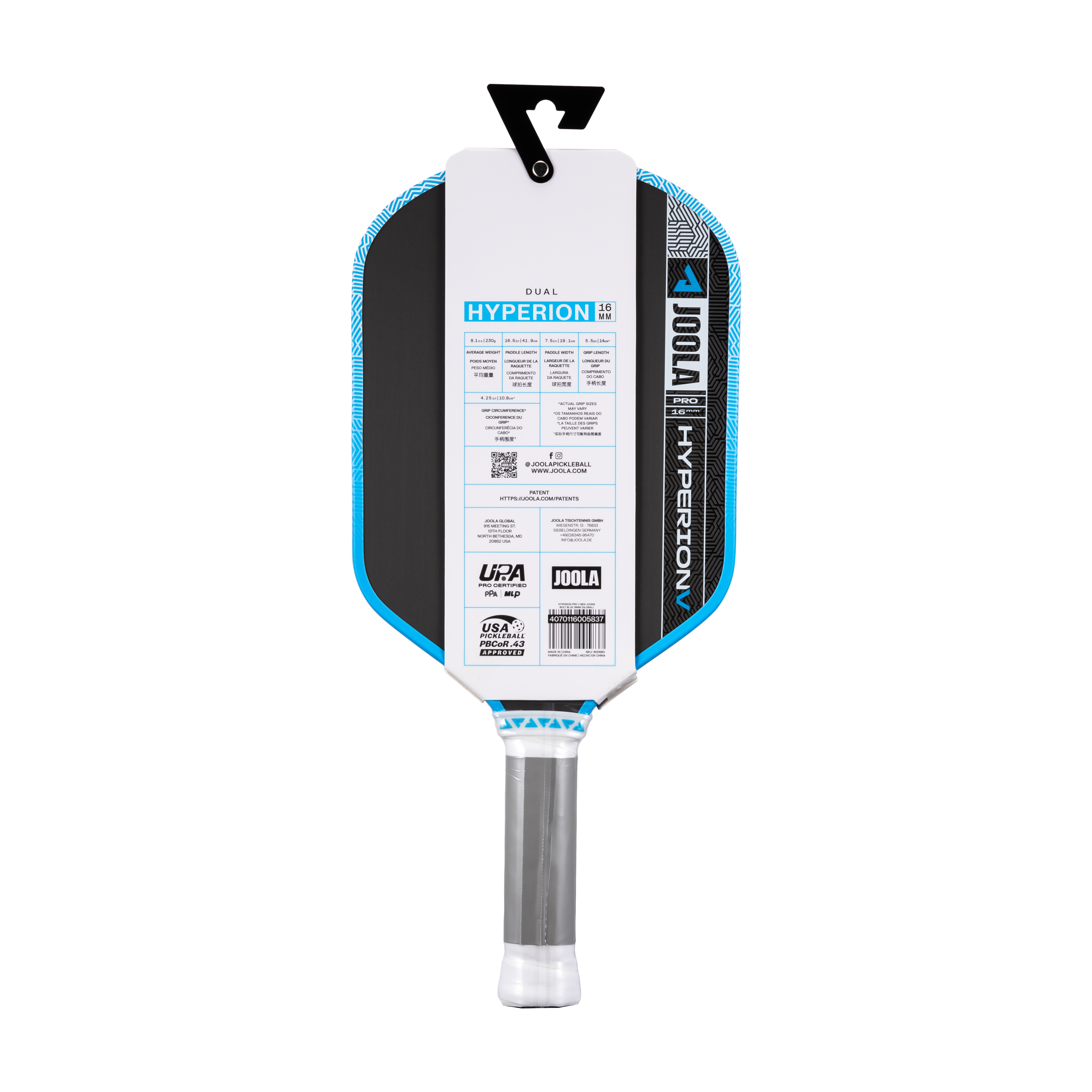 JOOLA Ben Johns HYPERION Pro V 16mm Pickleball Paddle (Bolt Blue)