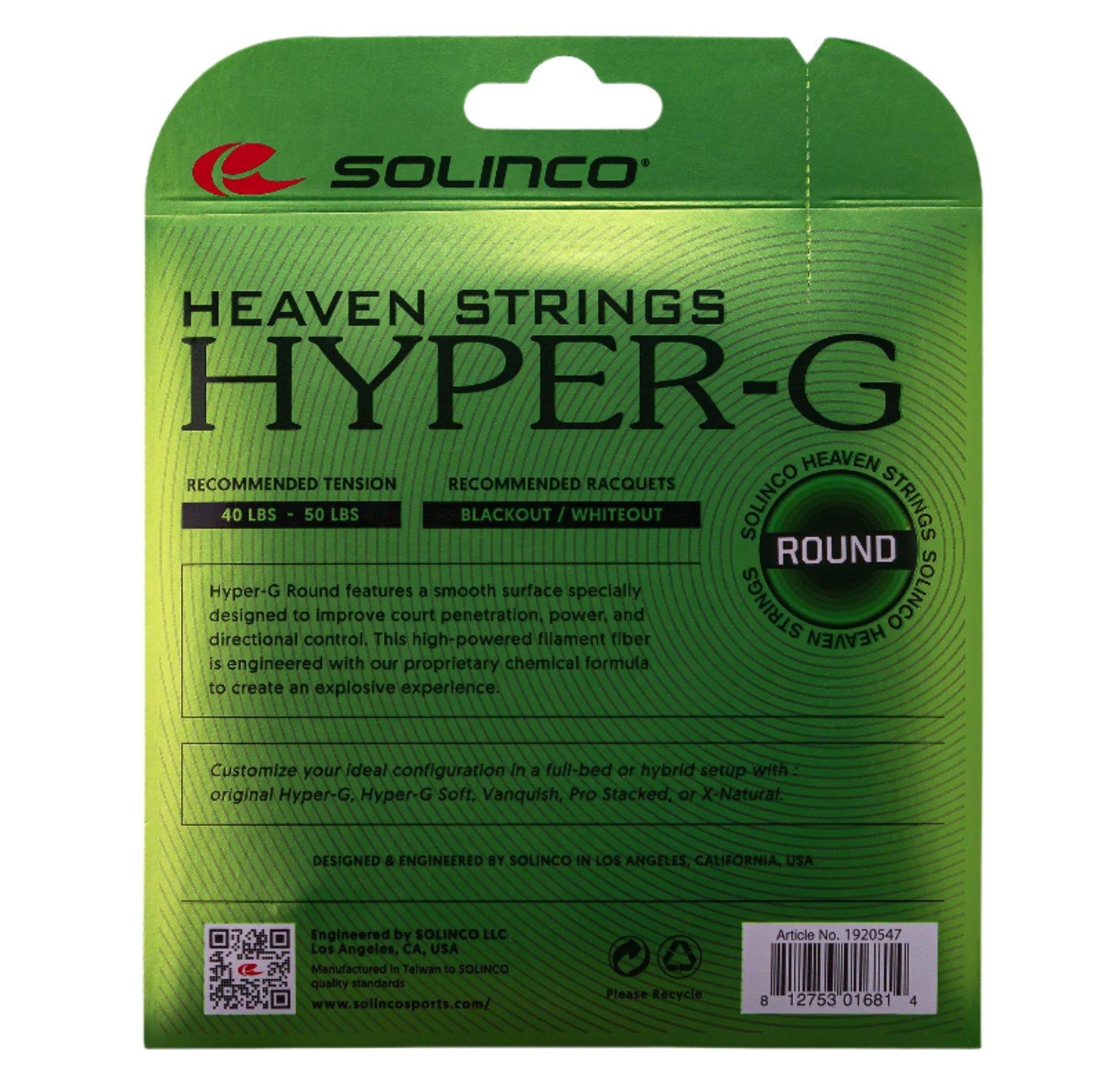 Solinco Hyper-G ROUND Tennis String (Single Pack)