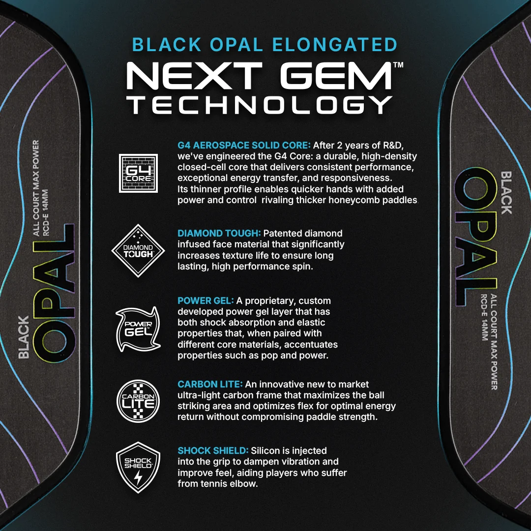 Six Zero Black Opal (14mm) - Elongated Pickleball Paddle