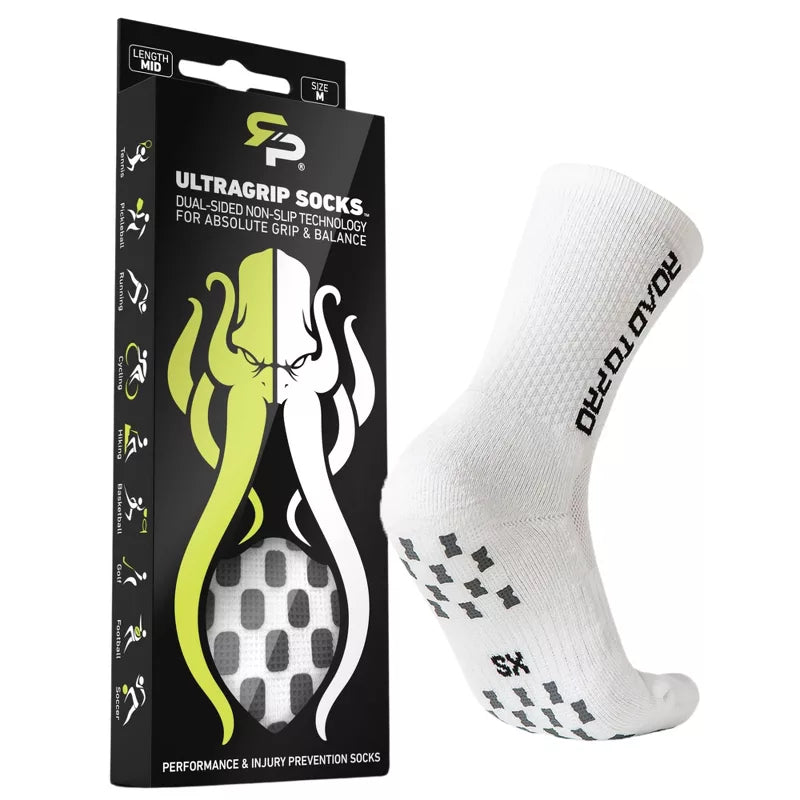 RTP UltraGrip V2 Dual-Sided Non-Slip Crew Tennis Socks (White)
