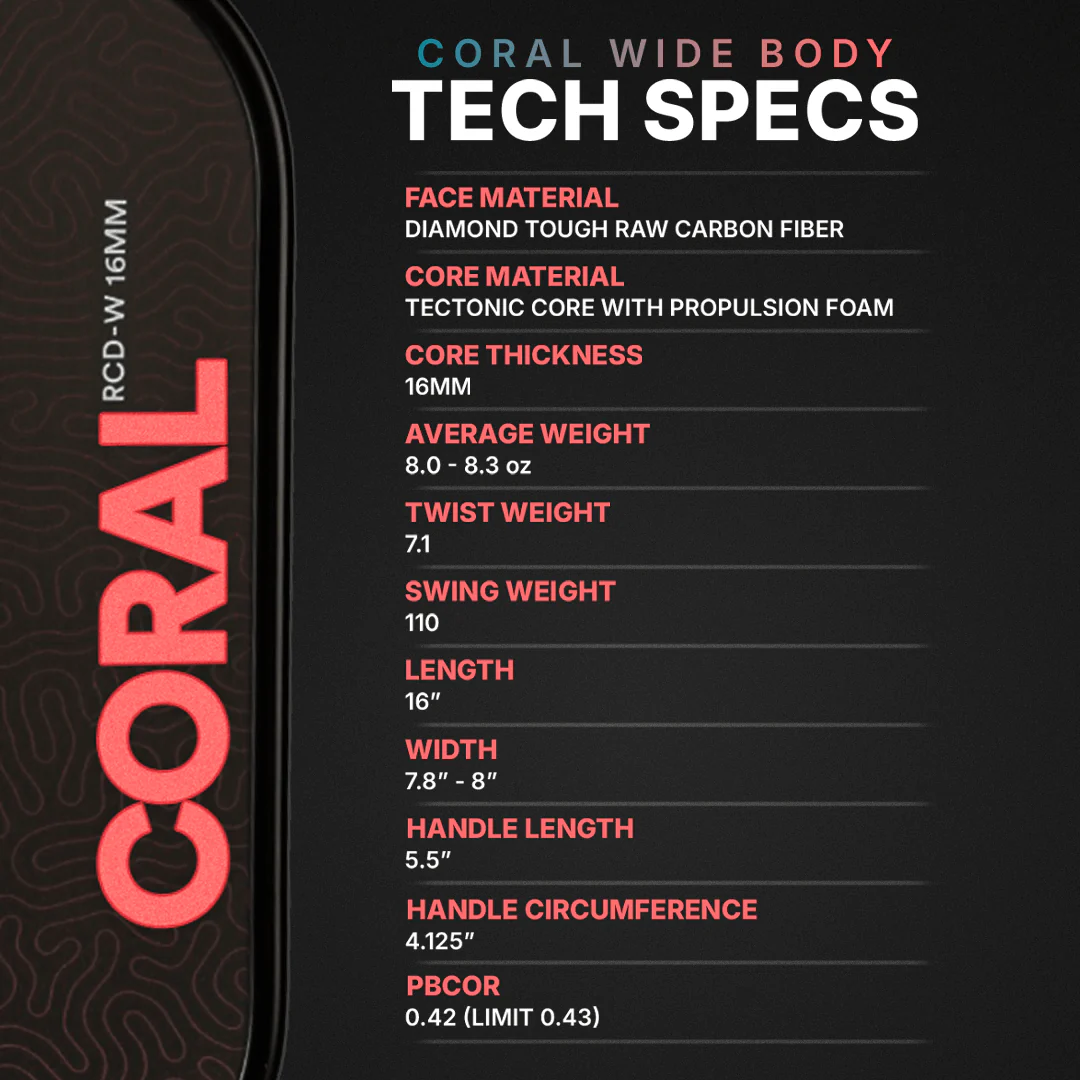 Six Zero Coral (16mm) - Widebody Pickleball Paddle