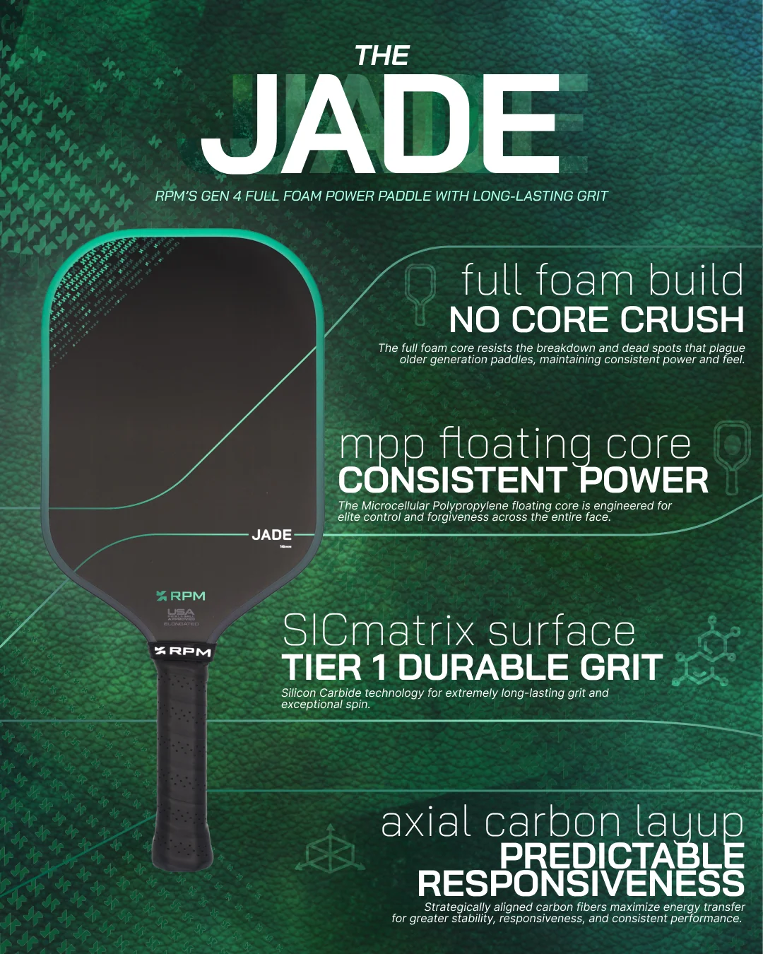 RPM Jade 14mm - Elongated Pickleball Paddle