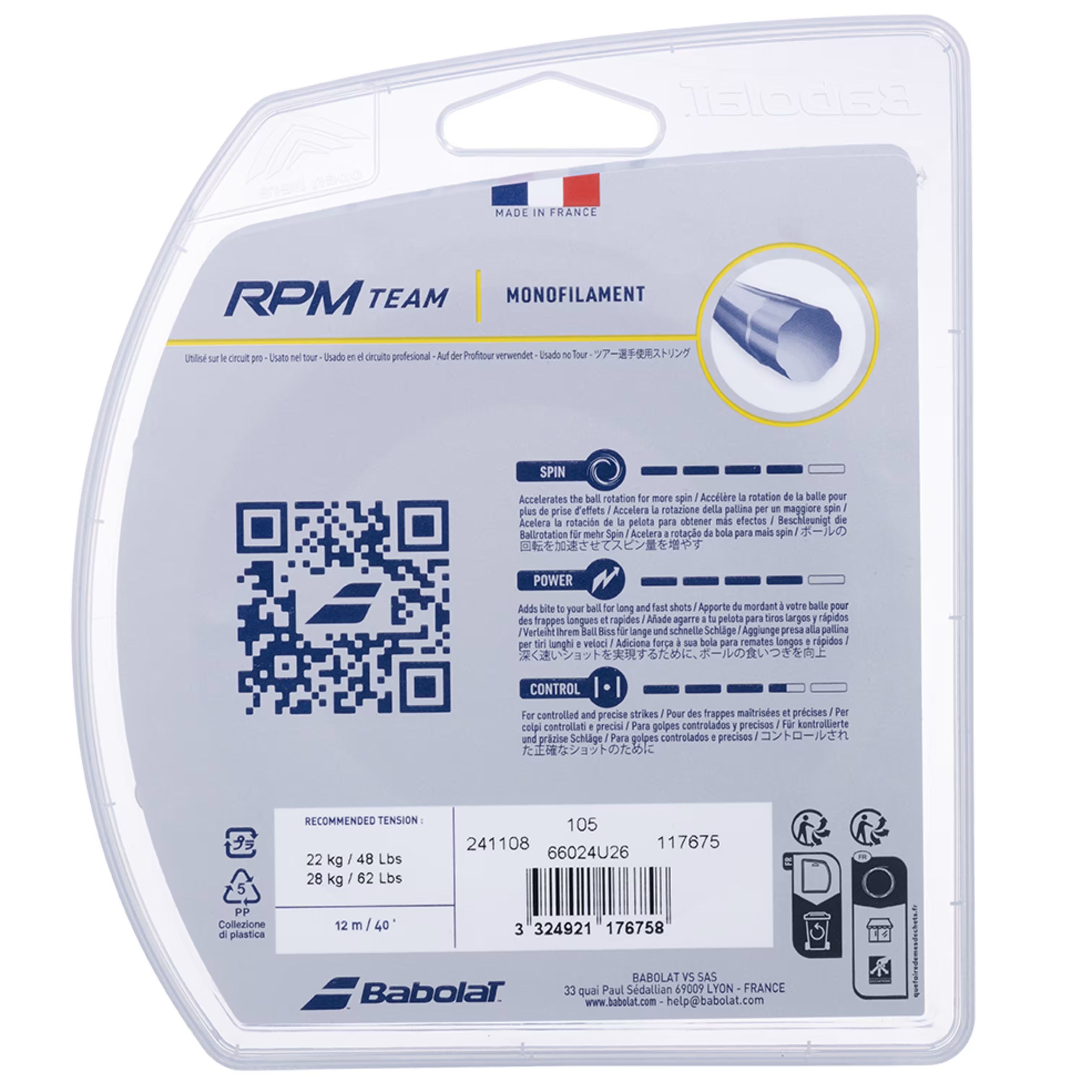 Babolat RPM Team 12M Tennis String (Single Pack)